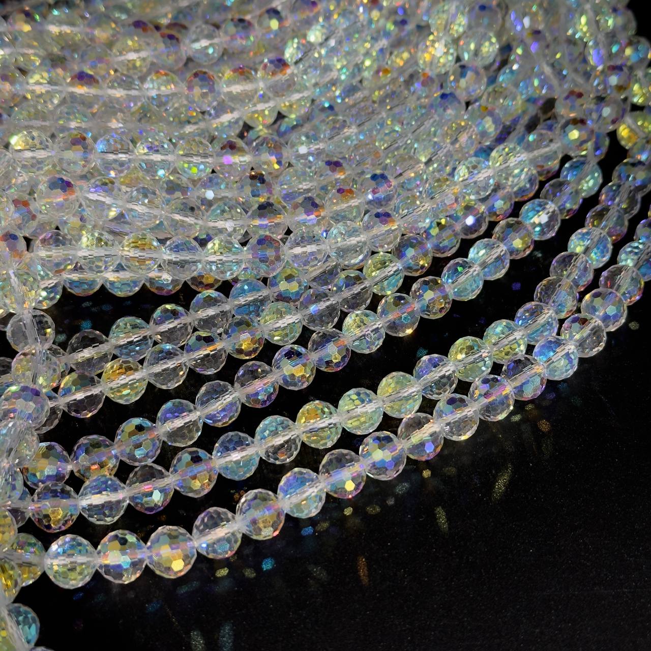 Бусины стеклянные размер 6мм цвет прозрачный с отливом